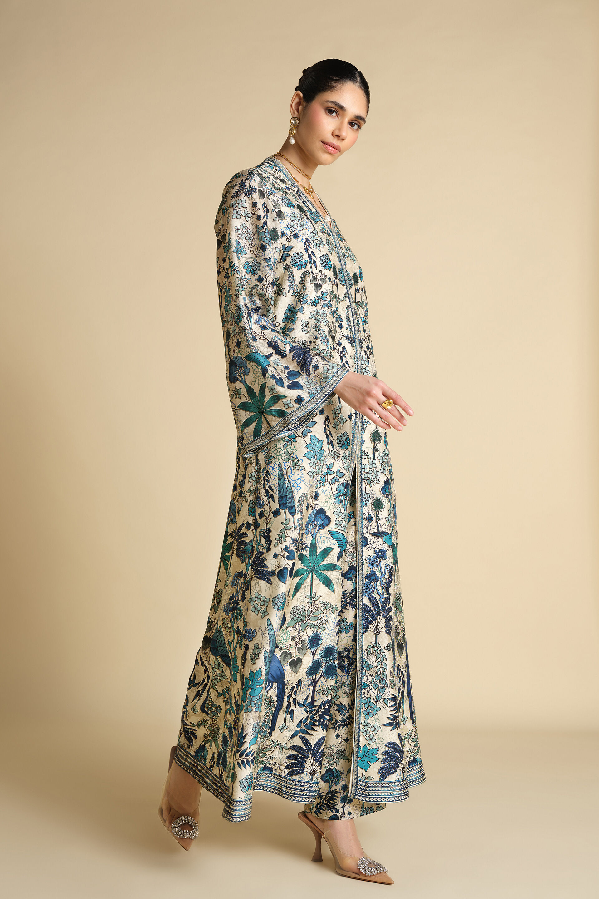 Avis Printed Silk Jacket Set - Beige, Beige, image 3